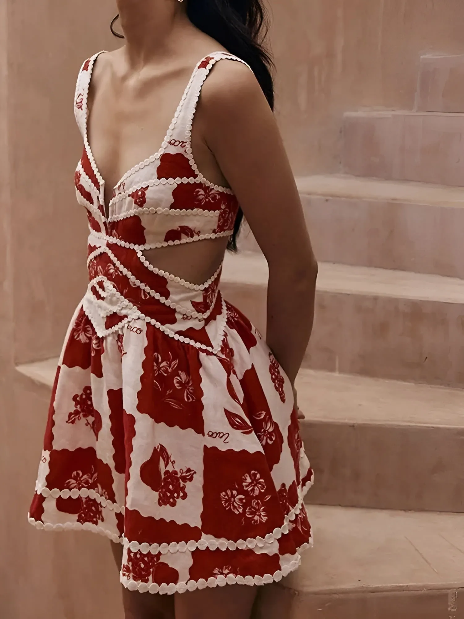Printed Mini Dress | Cotton Blend | Strappy Back Detail