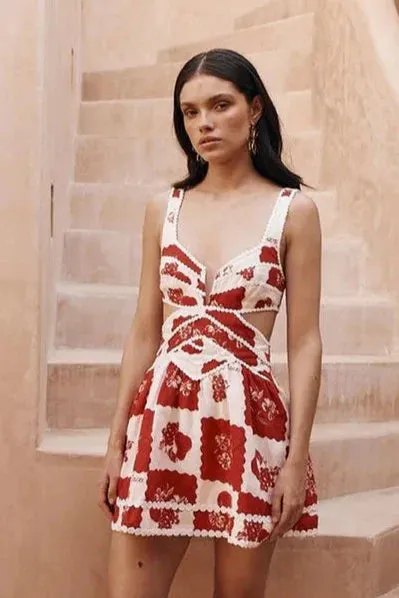 Printed Mini Dress | Cotton Blend | Strappy Back Detail