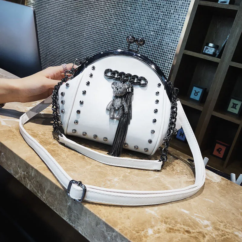 PU Leather Metal Fringe Shoulder Crossbody Bag