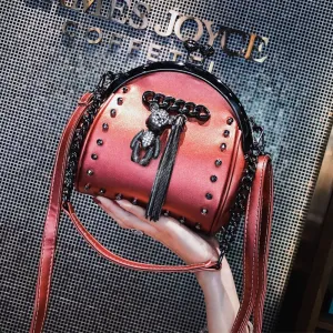 PU Leather Metal Fringe Shoulder Crossbody Bag