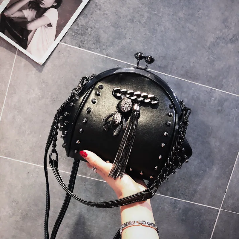 PU Leather Metal Fringe Shoulder Crossbody Bag