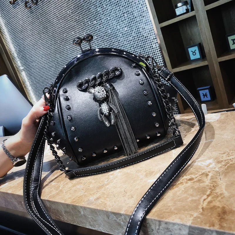 PU Leather Metal Fringe Shoulder Crossbody Bag