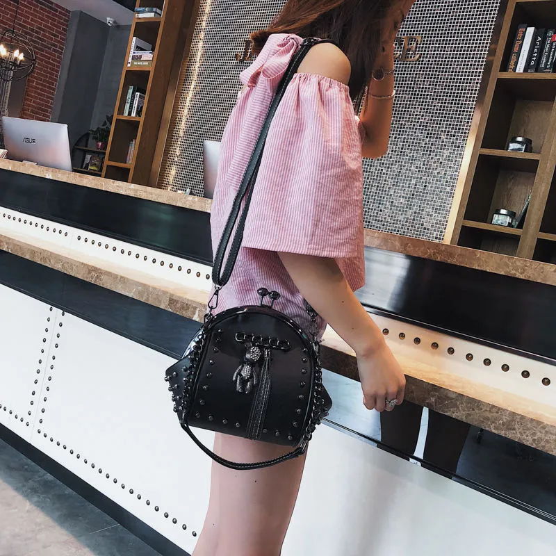 PU Leather Metal Fringe Shoulder Crossbody Bag