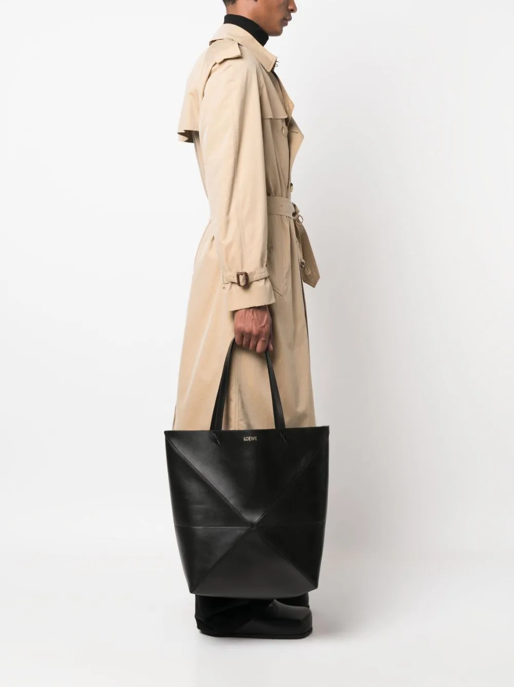 Puzzle fold xl leather tote bag