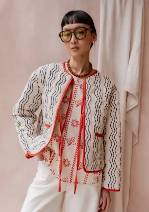 Quilted Cotton Jacket in Reversible Flora Wave