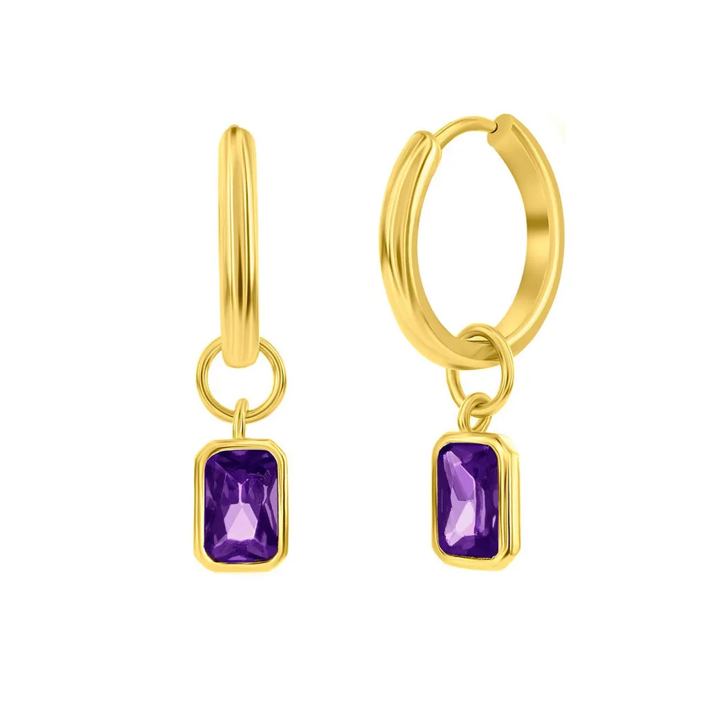 Rectangle CZ Charm Huggie Earrings (Available in 9 Colors)
