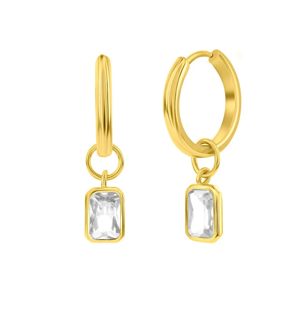 Rectangle CZ Charm Huggie Earrings (Available in 9 Colors)