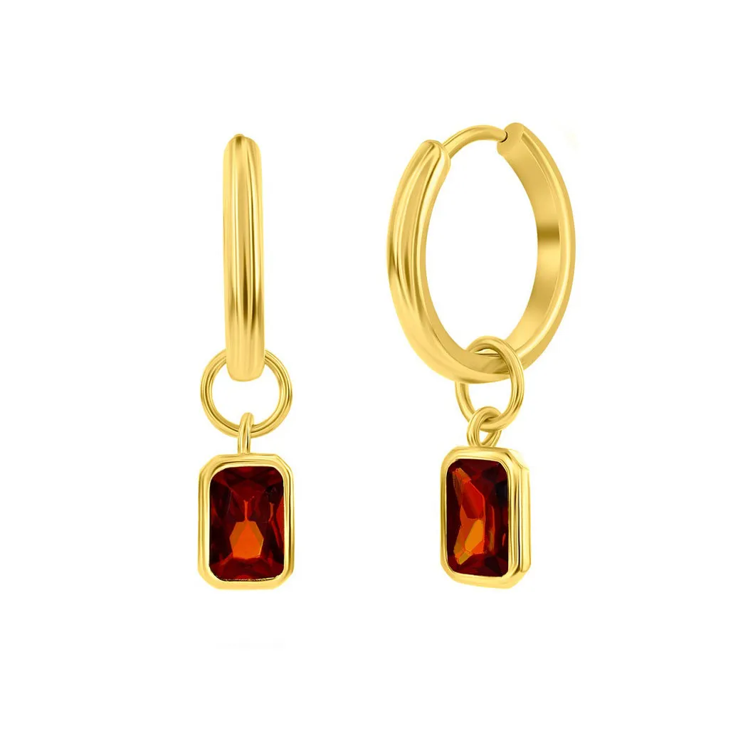 Rectangle CZ Charm Huggie Earrings (Available in 9 Colors)