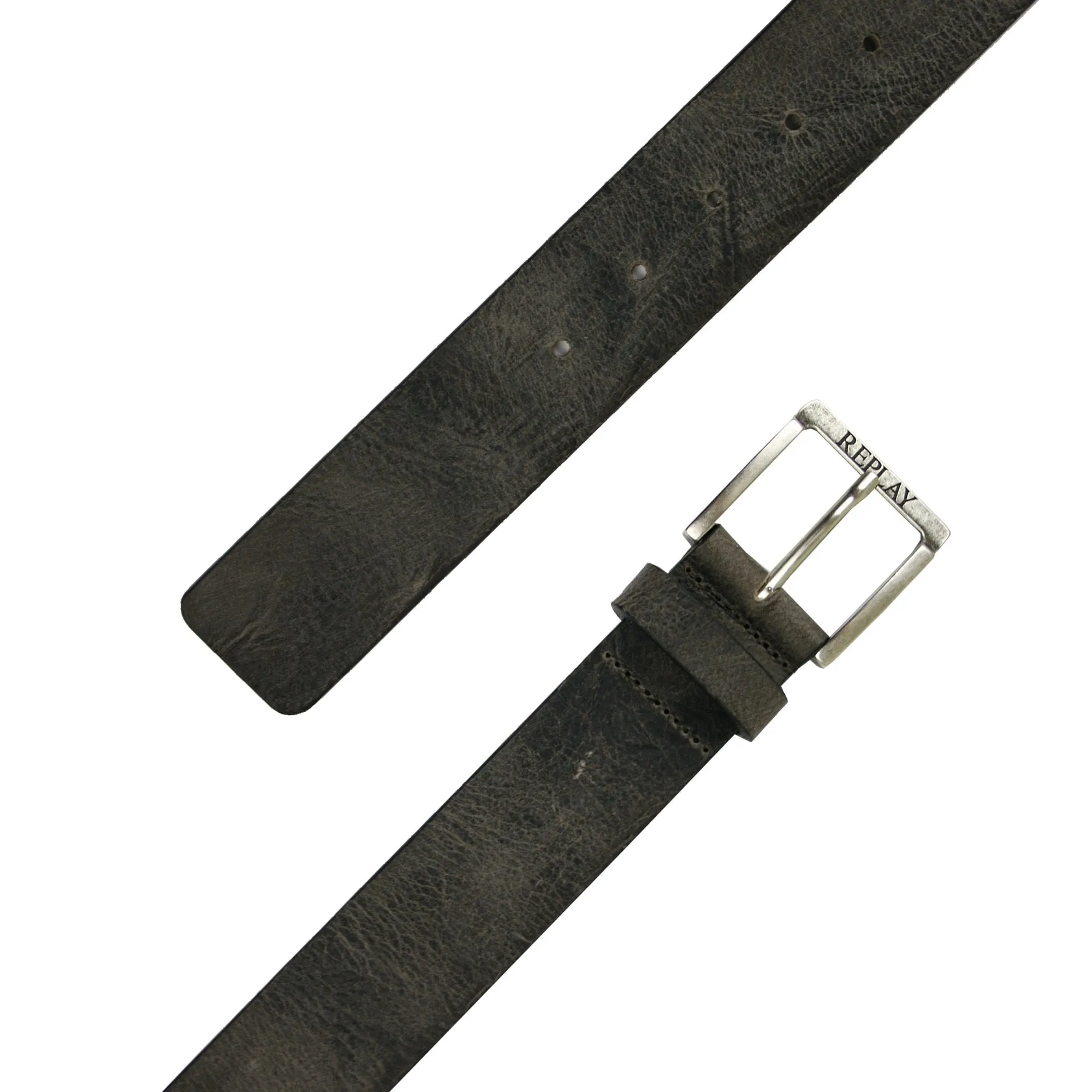 Replay Ams531 Leather Crinkle Effect Belt Brown