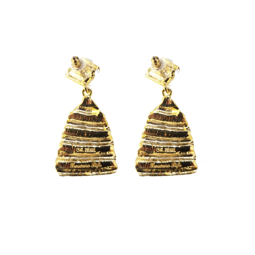 Ridged Shell Drop Triangular Earring Ocean Blue