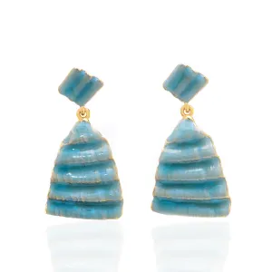 Ridged Shell Drop Triangular Earring Ocean Blue