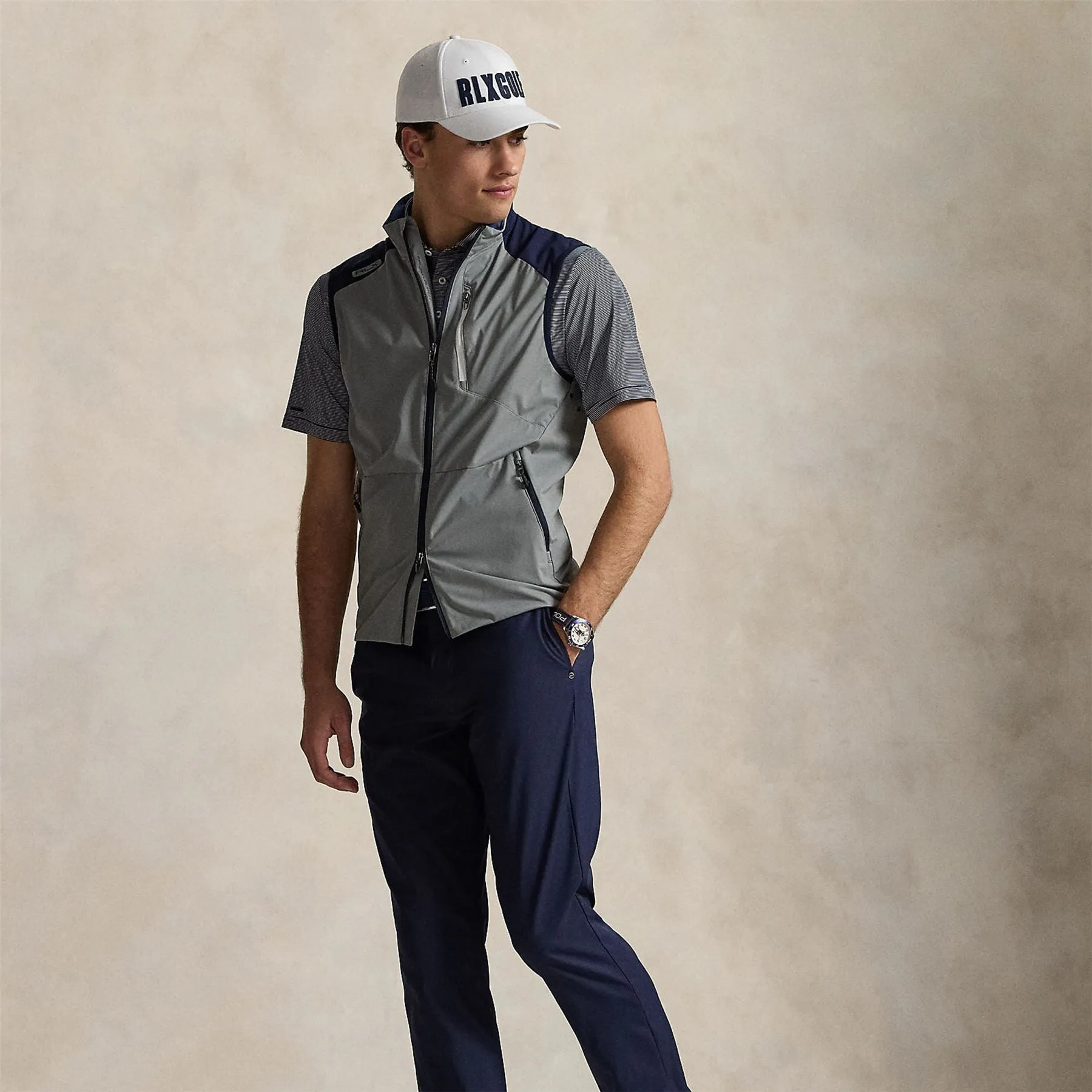 RLX Full Zip Plainweave Woven Vest Peak Gray/Refined Navy