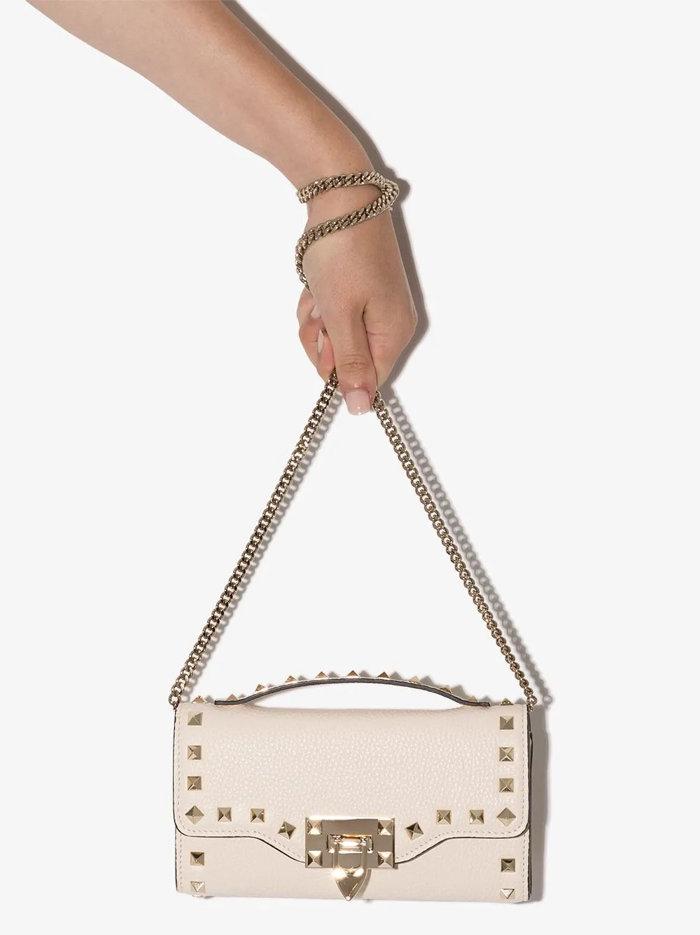 Rockstud leather wallet on chain