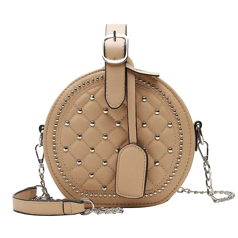 Round Rivet Fashion Chain PU Leather Bag