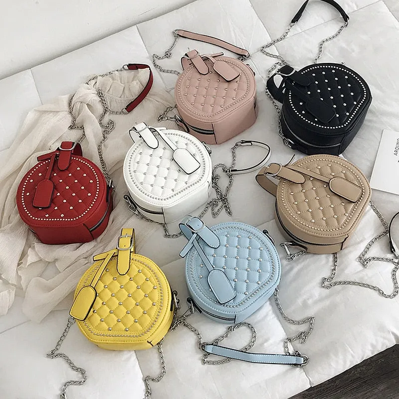 Round Rivet Fashion Chain PU Leather Bag