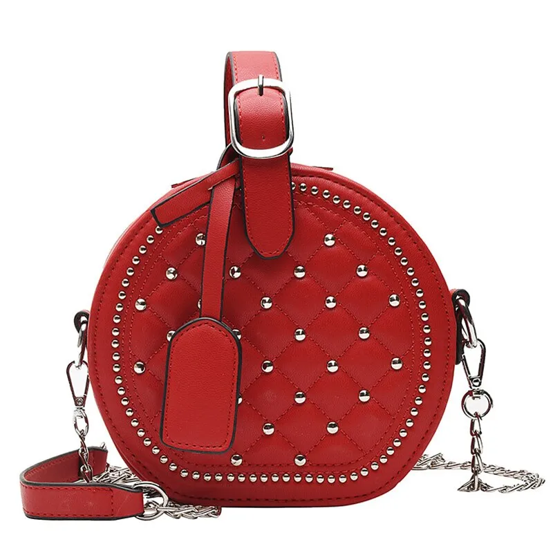 Round Rivet Fashion Chain PU Leather Bag