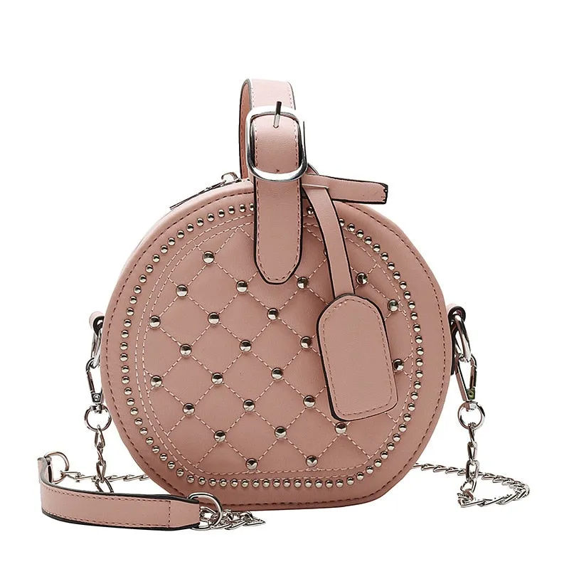 Round Rivet Fashion Chain PU Leather Bag