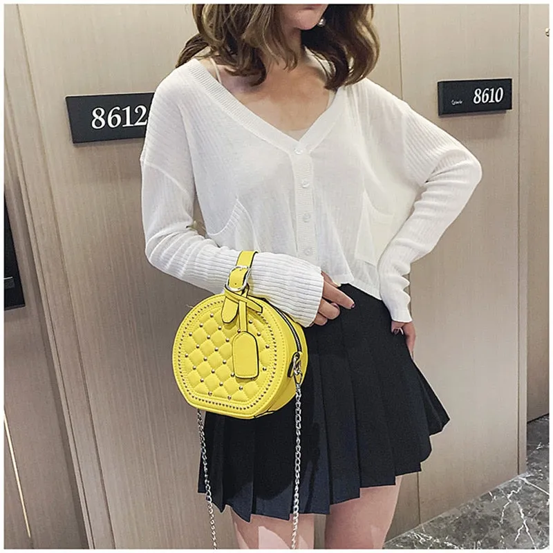Round Rivet Fashion Chain PU Leather Bag