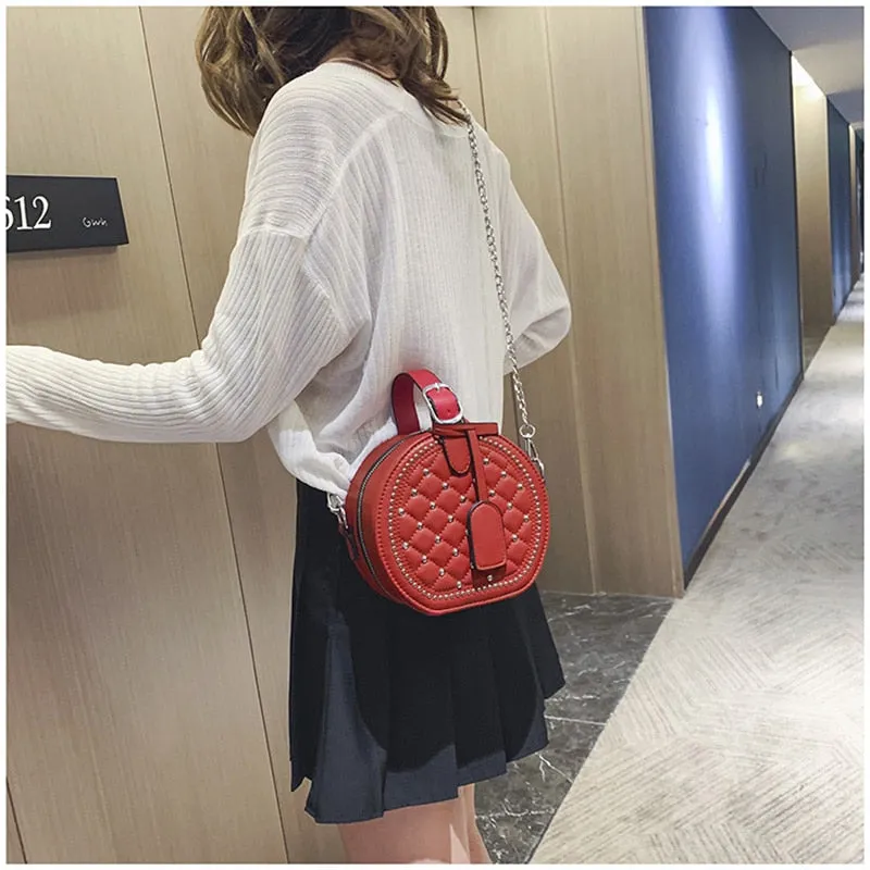 Round Rivet Fashion Chain PU Leather Bag