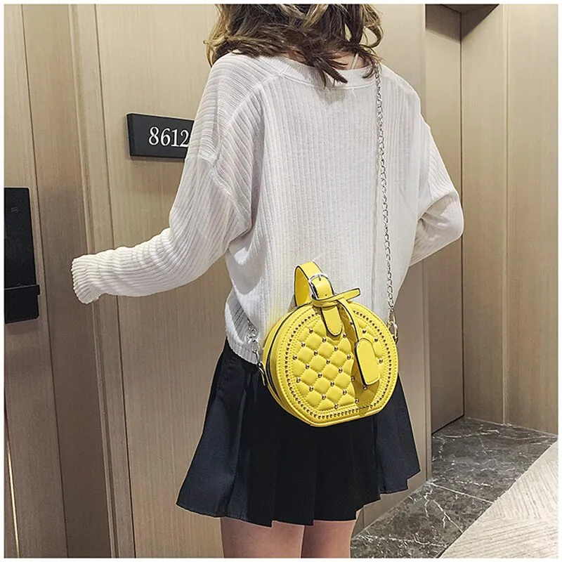 Round Rivet Fashion Chain PU Leather Bag