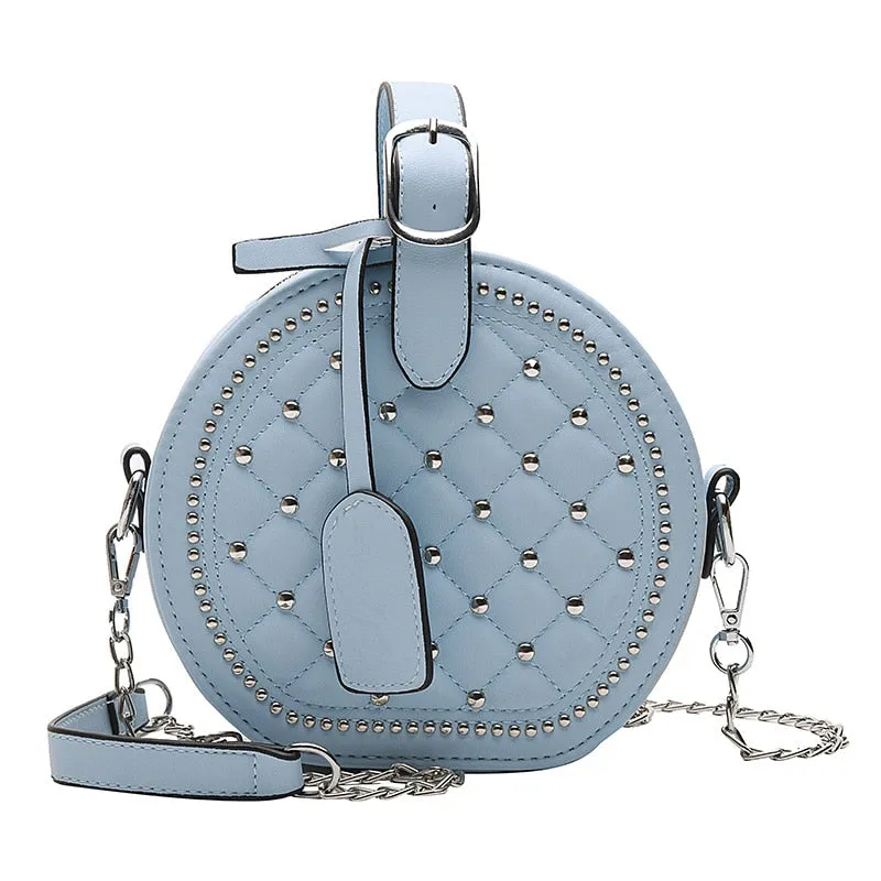 Round Rivet Fashion Chain PU Leather Bag