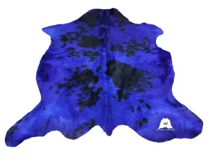 Royal Blue & Black Dyed Cowhide Rug - Size (6'4”x5'9” Ft)