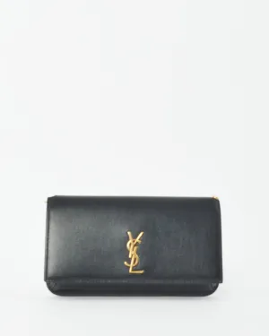 Saint Laurent Black Leather Cassandre Phone Holder Crossbody Bags