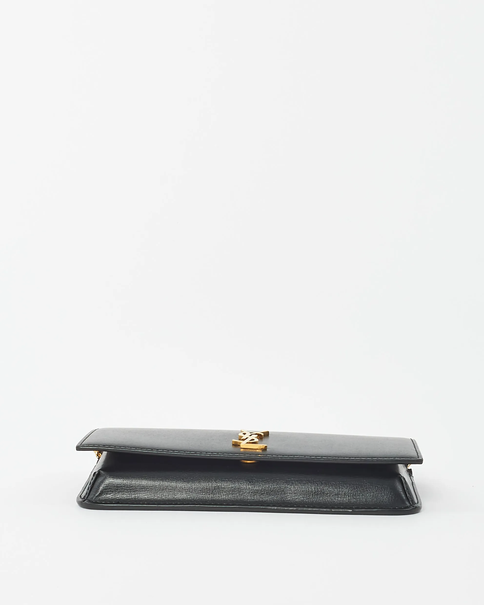 Saint Laurent Black Leather Cassandre Phone Holder Crossbody Bags