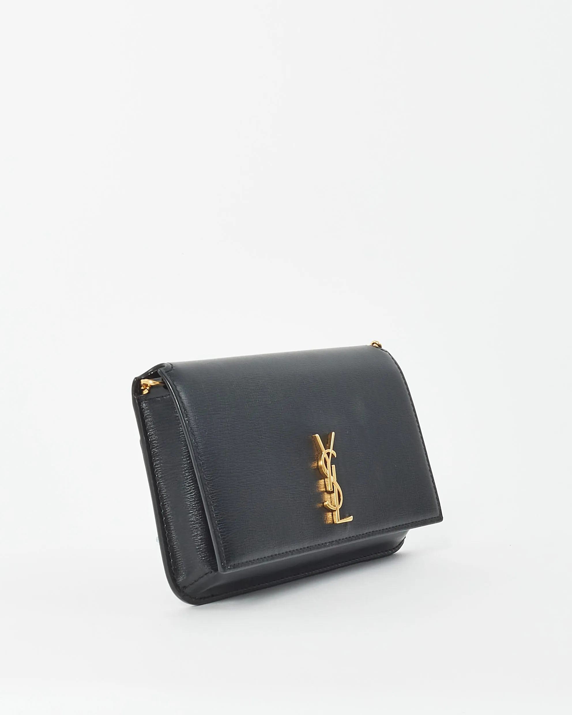 Saint Laurent Black Leather Cassandre Phone Holder Crossbody Bags