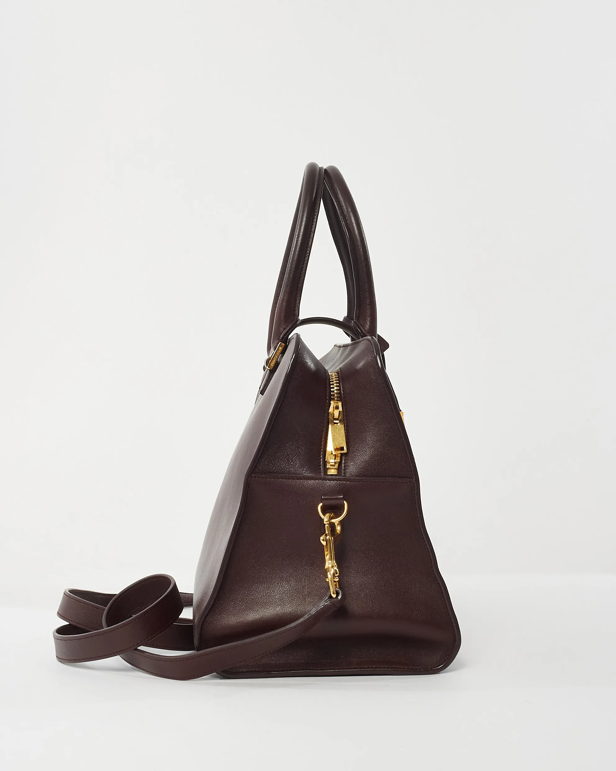 Saint Laurent Burgundy Leather Large Logo Cabas Bag
