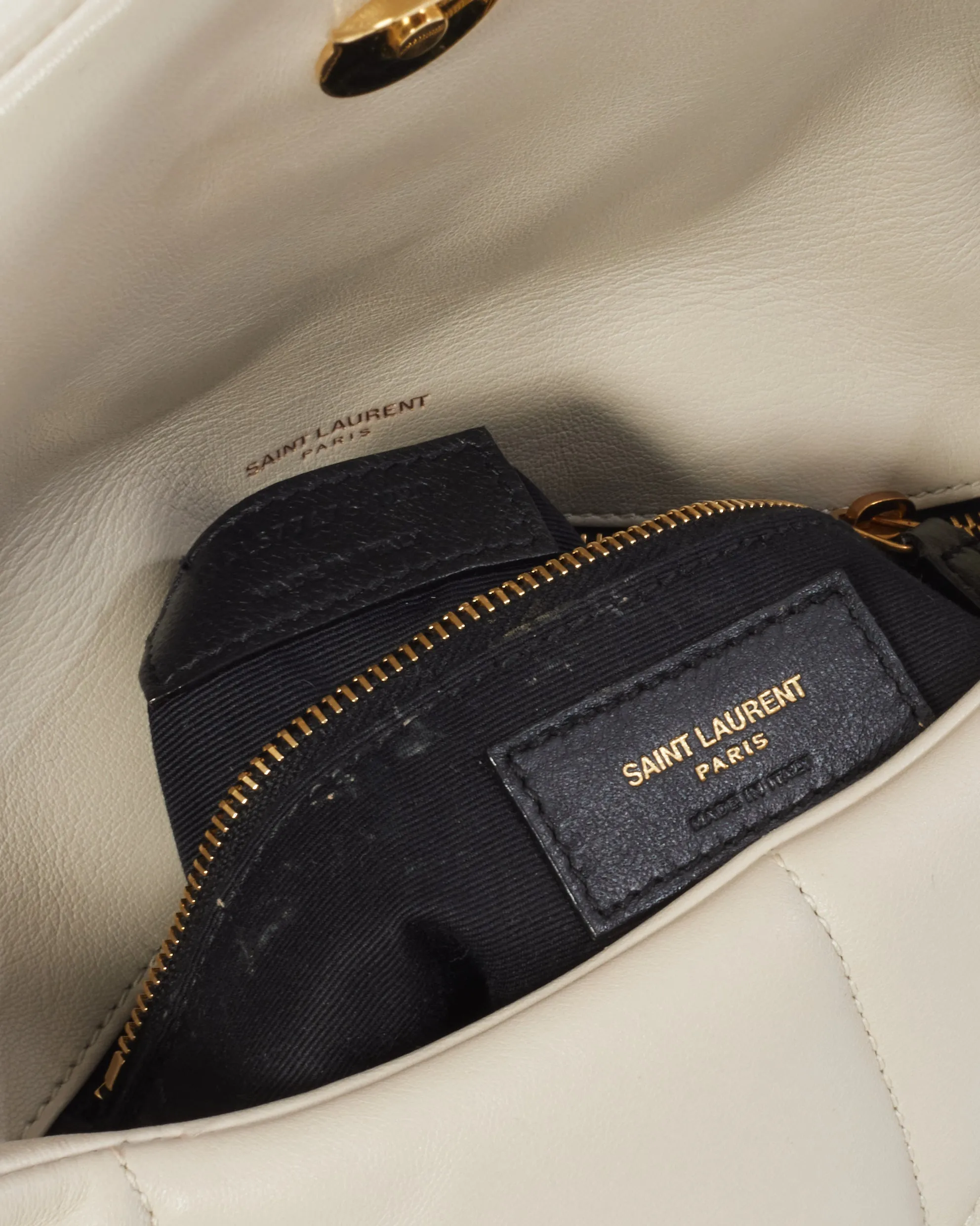 Saint Laurent Off White Leather Small Loulou Puffer Bag