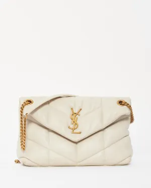 Saint Laurent Off White Leather Small Loulou Puffer Bag