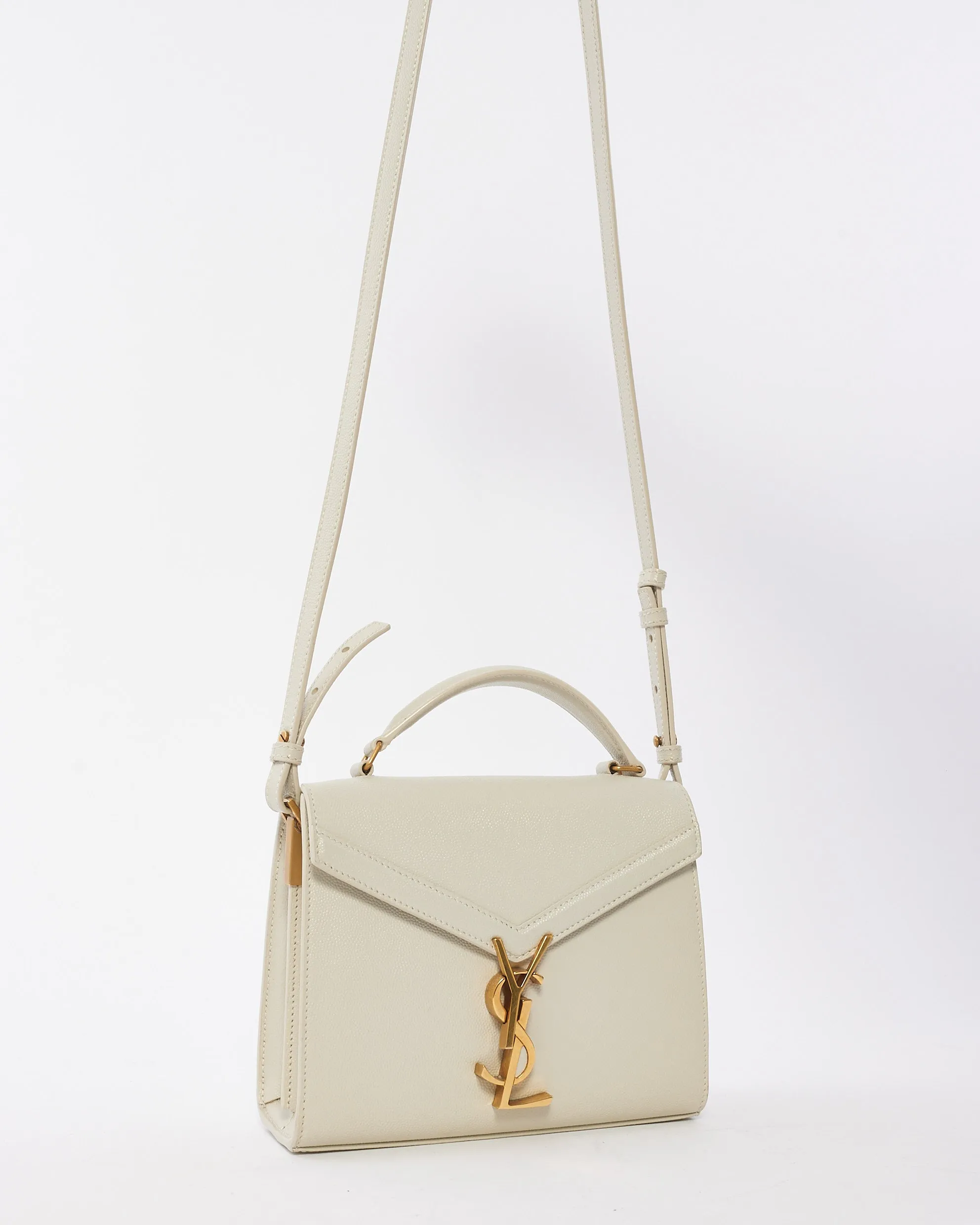 Saint Laurent White Leather Mini Cassandre Top Handle Bag