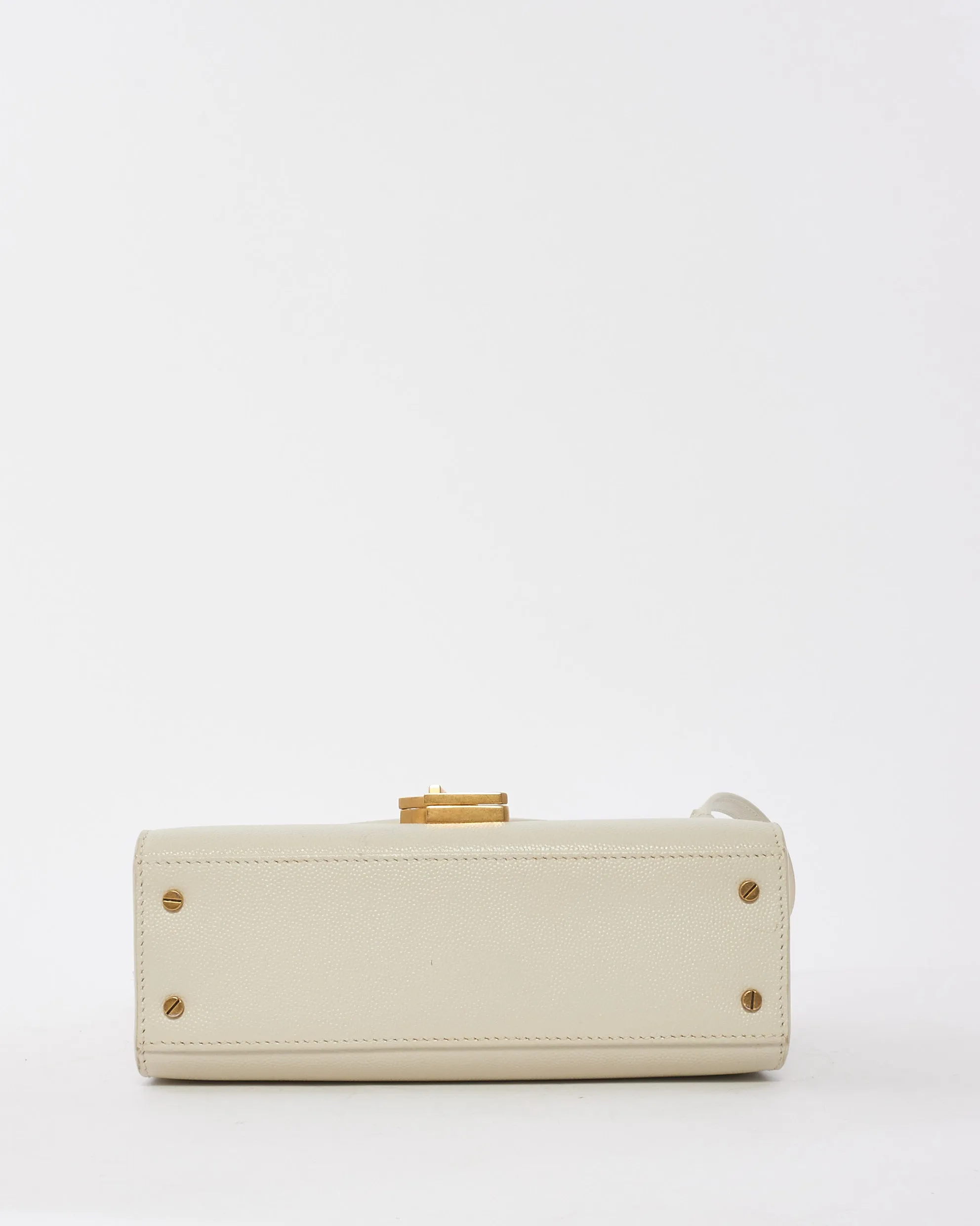 Saint Laurent White Leather Mini Cassandre Top Handle Bag