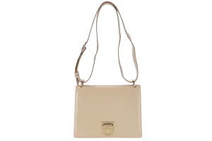 SALVATORE FERRAGAMO GANCINI SHOULDER BAG BEIGE LEATHER GOLD HARDWARE WITH DUST COVER