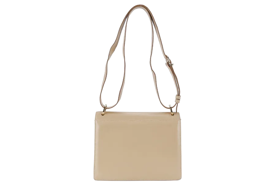 SALVATORE FERRAGAMO GANCINI SHOULDER BAG BEIGE LEATHER GOLD HARDWARE WITH DUST COVER