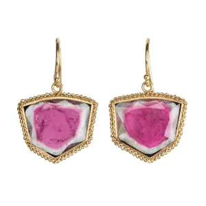 Shield-Shaped Watermelon Tourmaline Drop Earrings