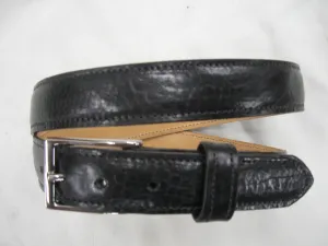 Shrunken High-Gloss Cowhide Stitched, Feather-Edged Leather Belt