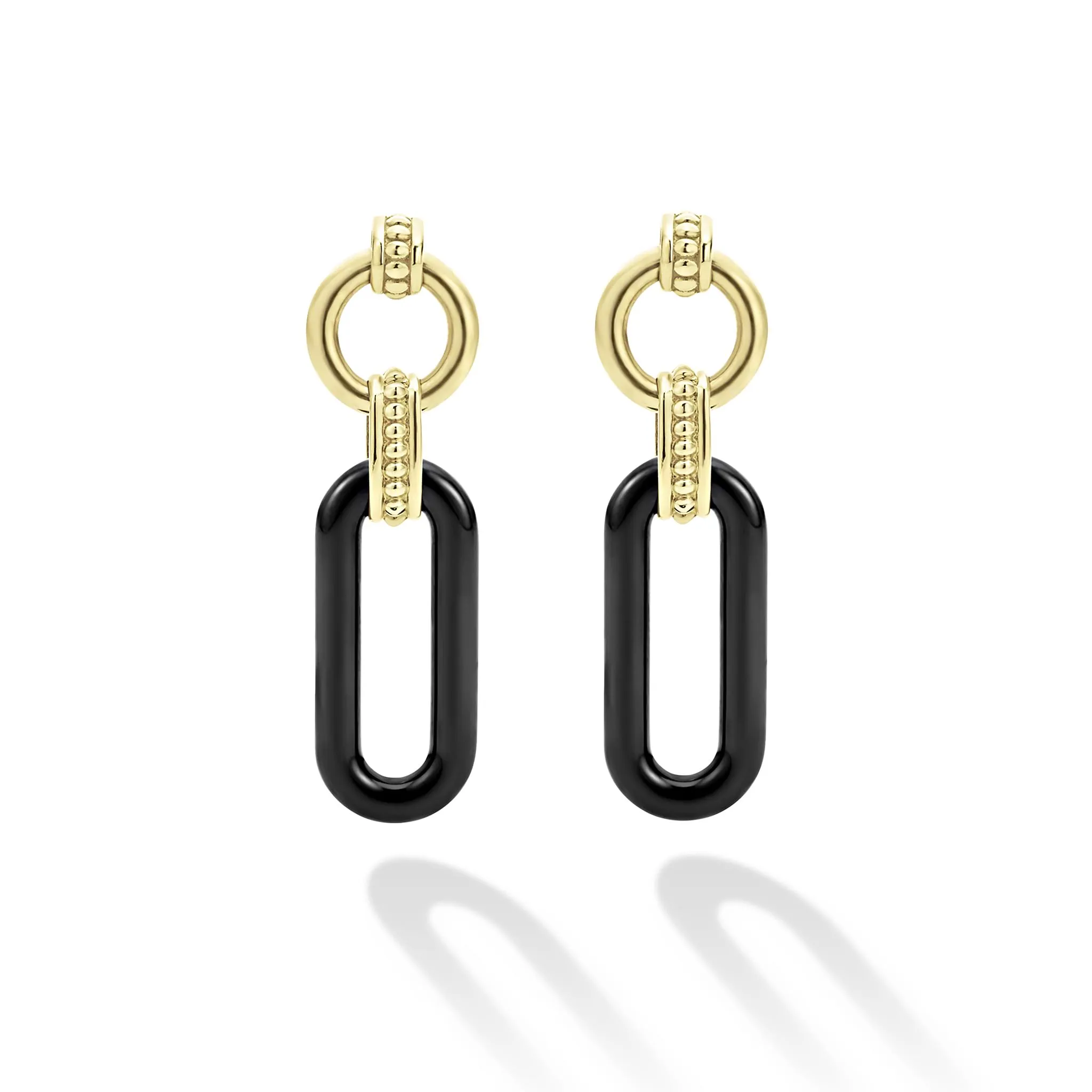 Signature Caviar 18K Gold and Black Ceramic Link Drop Earrings