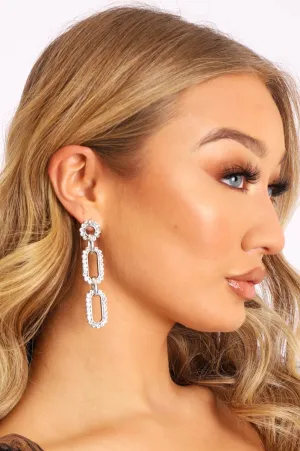 Silver Diamante Drop Chain Earrings - Jaiya