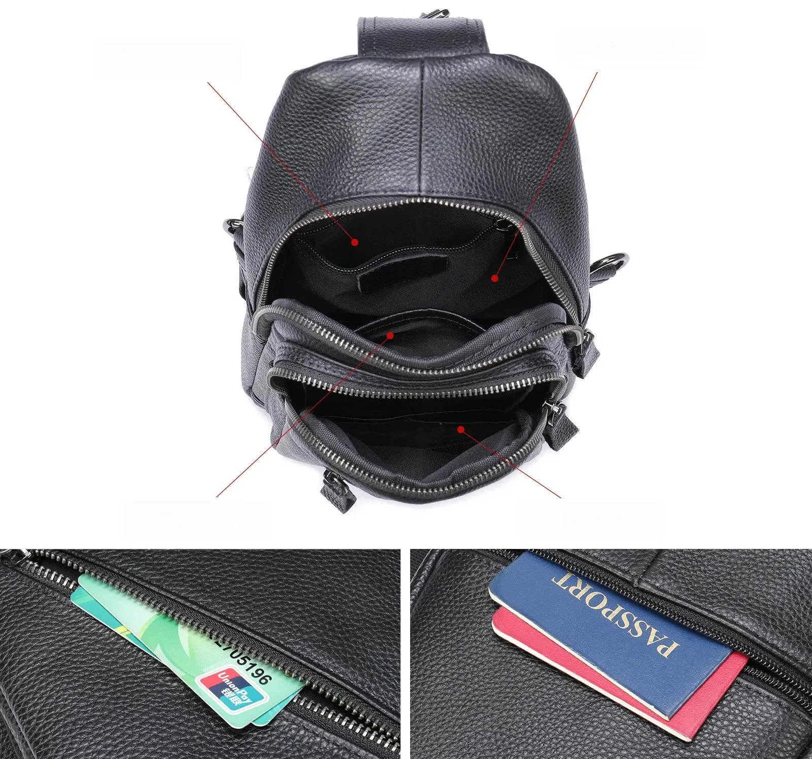 Sling Bag Genuine Leather Chest Bag Crossbody for Gym