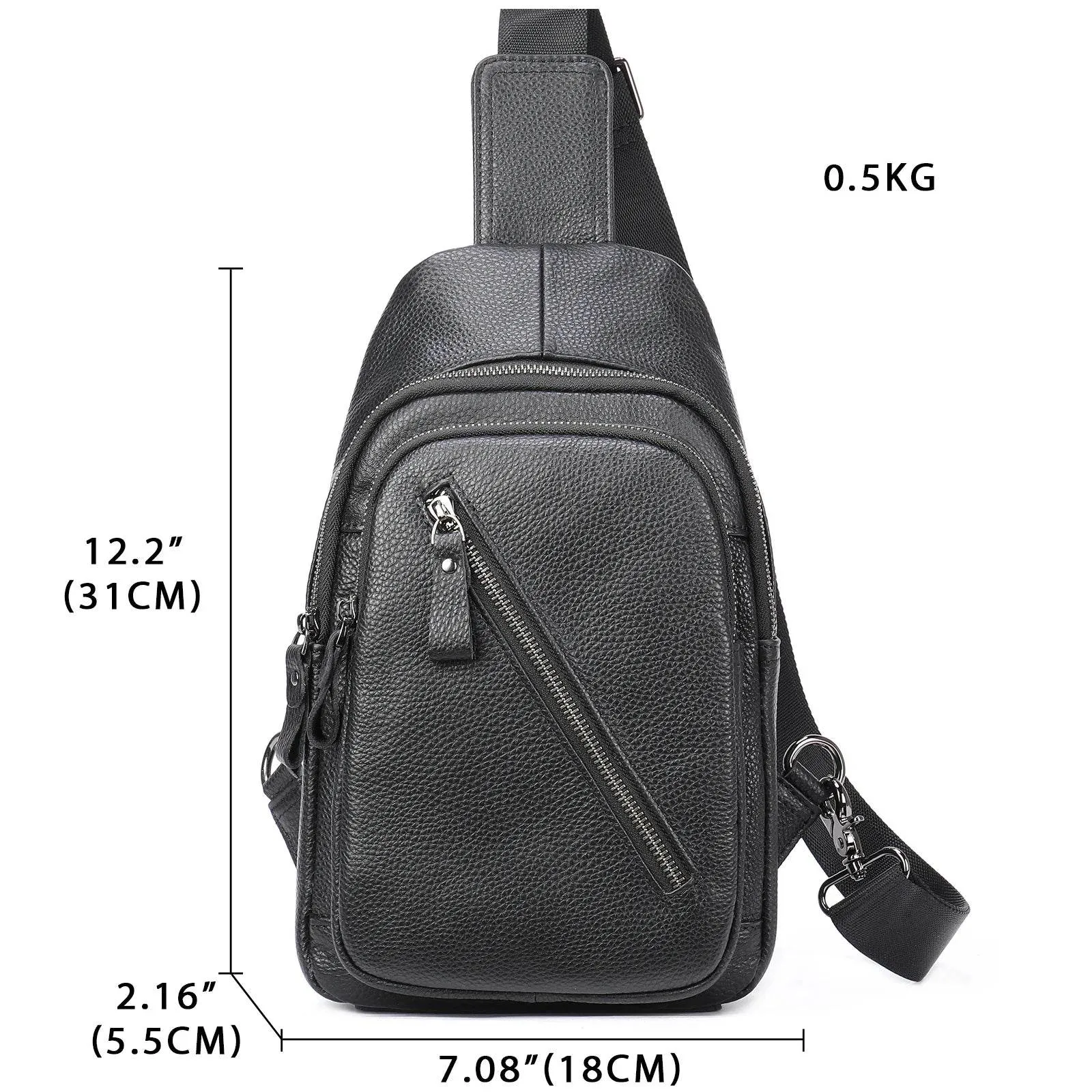 Sling Bag Genuine Leather Chest Bag Crossbody for Gym