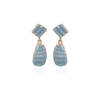 Small Ridged Shell Drop Oval Earring Ocean Blue