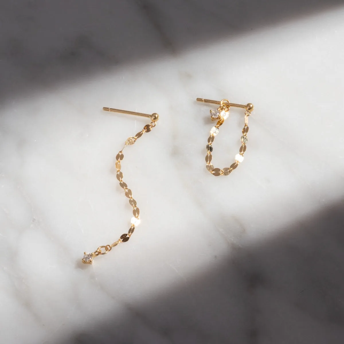 Solid Gold Sparkle Link Chain Convertible Diamond Drop Earrings