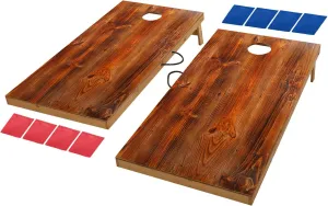 Solid Wood Regulation Size Cornhole Set, Portable Toss Game with 8 Bean Bags, Durable Wood Grain Printed Surface and underneath for Indoor and Outdoor