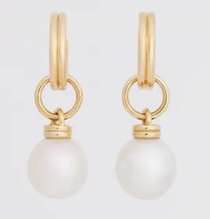 South Sea White Pearl Drops with Double Huggies, 18k Yellow Gold, Medium (Pearl)