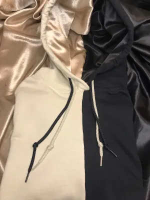 Split Satin lined Hoodie: Haute Black Sand