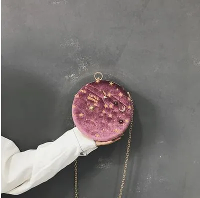 Star Pattern Velour Round Vintage Bag