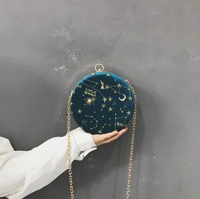 Star Pattern Velour Round Vintage Bag
