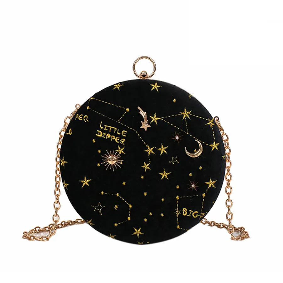 Star Pattern Velour Round Vintage Bag